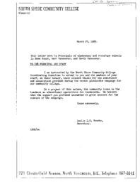 Letters from the North Shore Community College Committee to principals in Howe Sound, West Vancouver, and North Vancouver