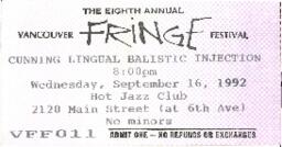 Cunning Lingual Ballistic Injection: The Eighth Annual Vancouver Fringe Festival