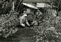 Three students in the garden