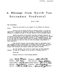 A message from North Van Secondary Students!