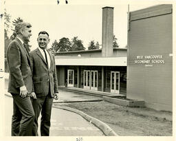 Peter Jones and R.D. MacKenzie outside of West Vancouver Secondary School