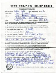 CFRO 102.7 FM Co-op Radio Program Application