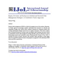 Equity, diversity, and inclusion in institutional research data management strategies: A contributive justice approach