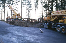 Crane preparing portable foundation