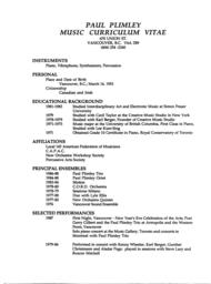 Paul Plimley Music Curriculum Vitae