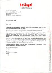 Thank You Letter to Paul Plimley from Hugo De Craen