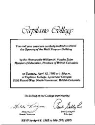 An invitation to attend the opening of the Multi Purpose Building