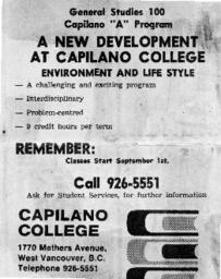 A new development at Capilano College: Environment and life style