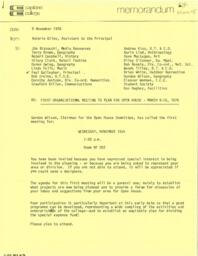 Memorandum: First Organizational Meeting to Plan for Open House - March 9-10, 1979