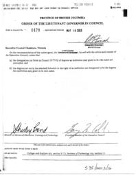 Province of British Columbia Order of the Lieutenant Governor in Council