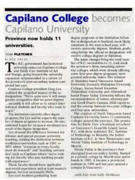 Capilano College becomes Capilano University: Province now holds 11 universities