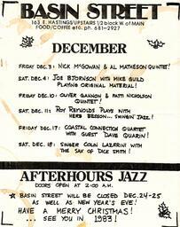 Basin Street December Jazz Listings