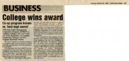 College wins award: Co-op program known as 'best kept secret'