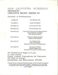 Creative Music Series #3: Schedule of Performances