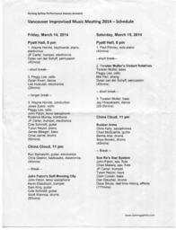 Vancouver Improvised Music Meeting Schedule