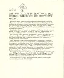 The 1989 Calgary International Jazz Festival Introduces the Five/Thirty Special