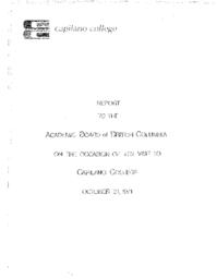 Report to the Academic Board of British Columbia: On the Occasion of Its Visit to Capilano College