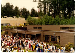 People outside during graduation
