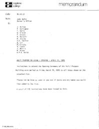 Multipurpose Building Opening April 12, 1983